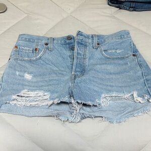 Levi's Light Blue Ripped Jean Shorts